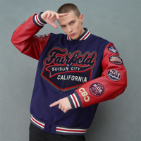 Veste universitaire unisexe de style hip-hop de haute qualité pour le dropshipping, avec manches en cuir PU et logo brodé en chenille sur le devant