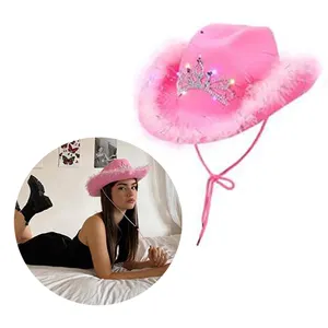 Adult Woman Neon Wool Felt Party Western Wholesale Buy Cow Boy Unisex Led Pink Sombreros De Vaquero Light Up Hat Cowboy Hats