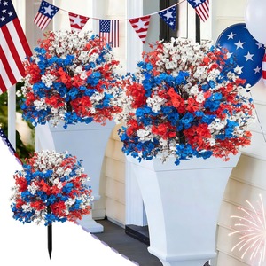 Fleur artificielle Gypsophile rouge, blanc et bleu à insérer dans le sol, décoration patriotique pour la maison, le jardin extérieur, la fête de l'Indépendance - Product Image 1