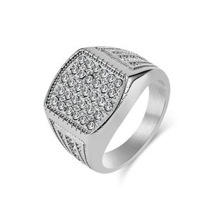 yunnique style hip-hop trendy 18K gold plated diamond-encrusted <b>titanium</b> steel <b>ring</b> for men, a unique and niche jew - Product Image 5