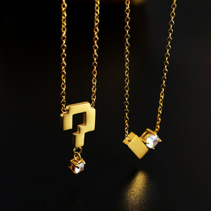 Collar con Colgante de Signo de Interrogación en Acero Inoxidable 316L, Chapado en Oro de 18k, Resistente al Agua y al Deslustre, con Logotipo Personalizado, para Mujer - Product Image 1