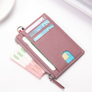 Saffiano กระเป๋าสตางค์หนังแท้แบบบางสำหรับผู้หญิงมีซิปกระเป๋าใส่เหรียญป้องกันด้วย RFID สำหรับใส่บัตรเครดิต - Product Image 3