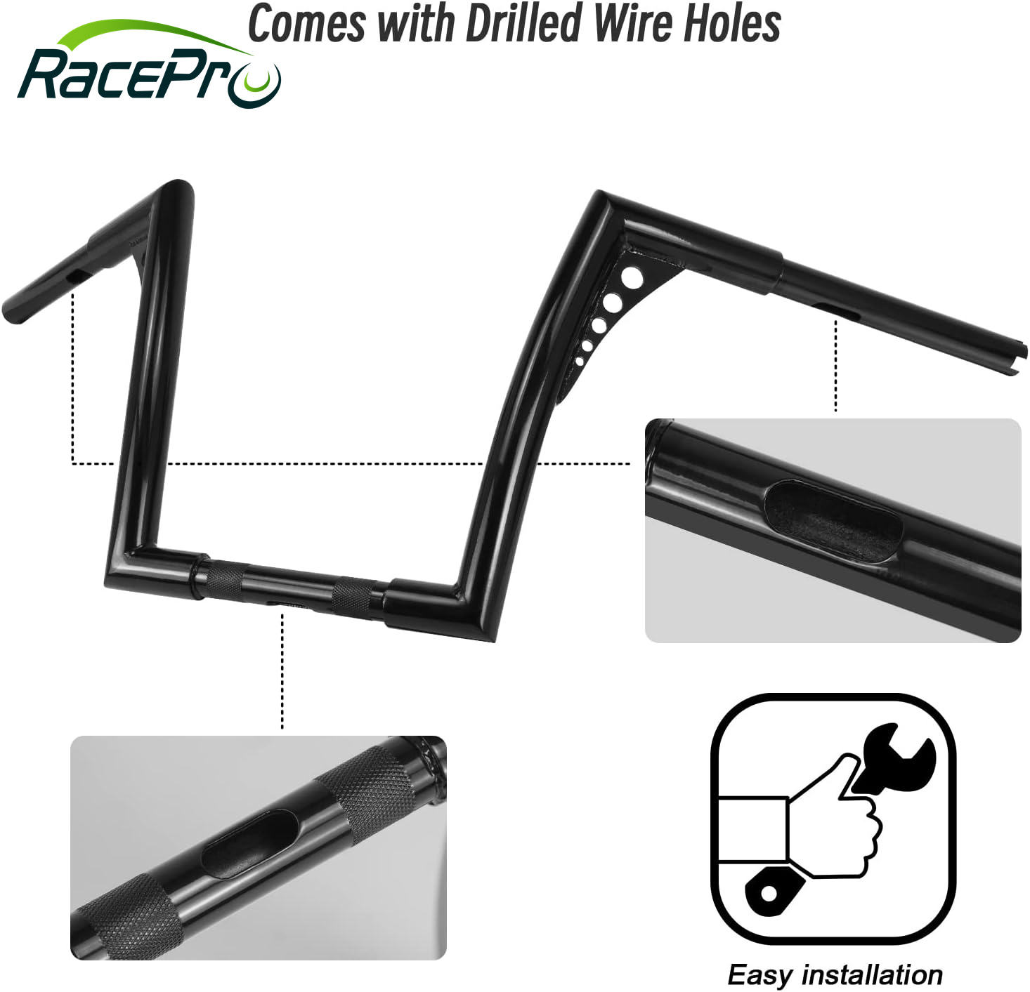 Green-L Cromo 8 "Rise 1 1/4" T Bar Manillar Apto Para Harley Sportster XL1200 XL883 Softail Dyna