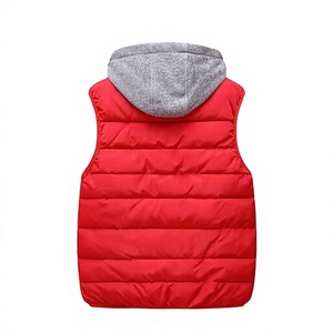 Men's Red Hooded Winter Vest Zipper Pockets Casual Outerwear Windproof Solid Color Polyester Wadding Canvas 340g 3D Embroidery - Product Image 2
