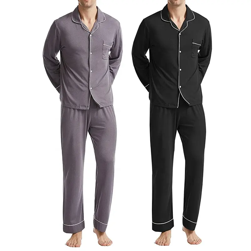 Meilleur prix de fabrication chinoise 2023 pyjamas pour hommes personnalisés solide tricot contraste reliure 100% coton pyjamas pour hommes
