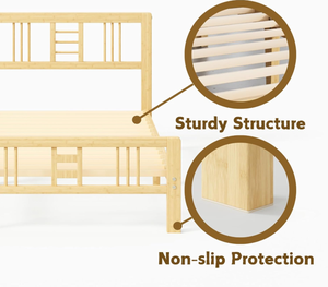 Cadre de lit avec tête de lit et pied de lit, cadre de lit en bois, support à lattes en métal double, robuste, pas besoin de sommier tapissier - Product Image 6