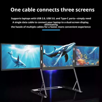 Moniteur portable 14 pouces, extension d'écran triple, écran d'ordinateur portable, USB-C, H D M I, pliable, multi-écrans pour le bureau et les voyages