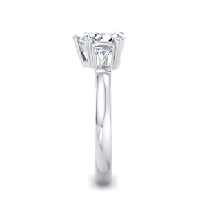 custom Timeless Vintage Three Stone Engagement <b>Ring</b>, Solid 18K White Gold Pear Cut Lab Diamond with Tapered Baguette Accents - Product Image 2
