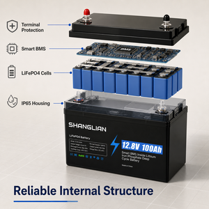 แบตเตอรี่ลิเธียมไอรอนฟอสเฟต IP65 12.8V 100Ah 1280Wh สำหรับเก็บพลังงานแสงอาทิตย์ ชุดแบตเตอรี่ลิเธียมสำหรับระบบแผงโซลาร์เซลล์บ้าน - Product Image 3