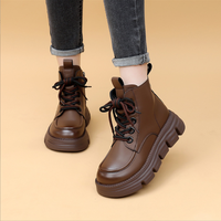 Bottines vintage pour femmes, bottines courtes à semelle épaisse d'automne avec hauteur intérieure surélevée, style britannique, bottines courtes à la cheville