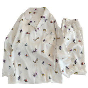 Set Pigiama <span class=keywords><strong>Estivo</strong></span> da Donna Minimalista e Sofisticato con Stampa, Comodo e Casual, Maniche Lunghe e Pantaloni Lunghi - Product Image 1