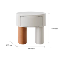Table de chevet ronde en bois massif de style nordique, style crème, table de chevet minimaliste blanche avec 1 tiroir, table d'appoint pour chambre à coucher