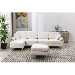 Sofá Esquinero de Tela COOLMORE Blanco para Sala de Estar Muebles en Forma de L Tapizado para Apartamento Estilo Nórdico Moderno Nuevo Modelo - Product Image 1