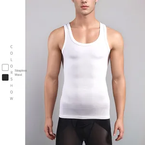 Gilet a compressione da uomo con spalline larghe corsetto Spandex modellante petto in maglia Shapers termici senza maniche per il controllo della pancia - Product Image 1