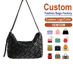 Custom Woven Genuine Leather <b>Shoulder</b> Bag Single <b>Strap</b> Zip Closure Fashion Women's Handbag All Seasons Daily Use - Product Image 1