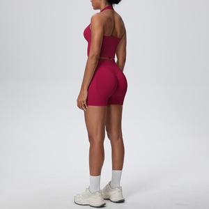 Completo Yoga Traspirante Elasticizzato in Quattro Direzioni - Top Sportivo e Pantaloncini a Vita Alta Senza Cuciture Taglie Forti - Product Image 5
