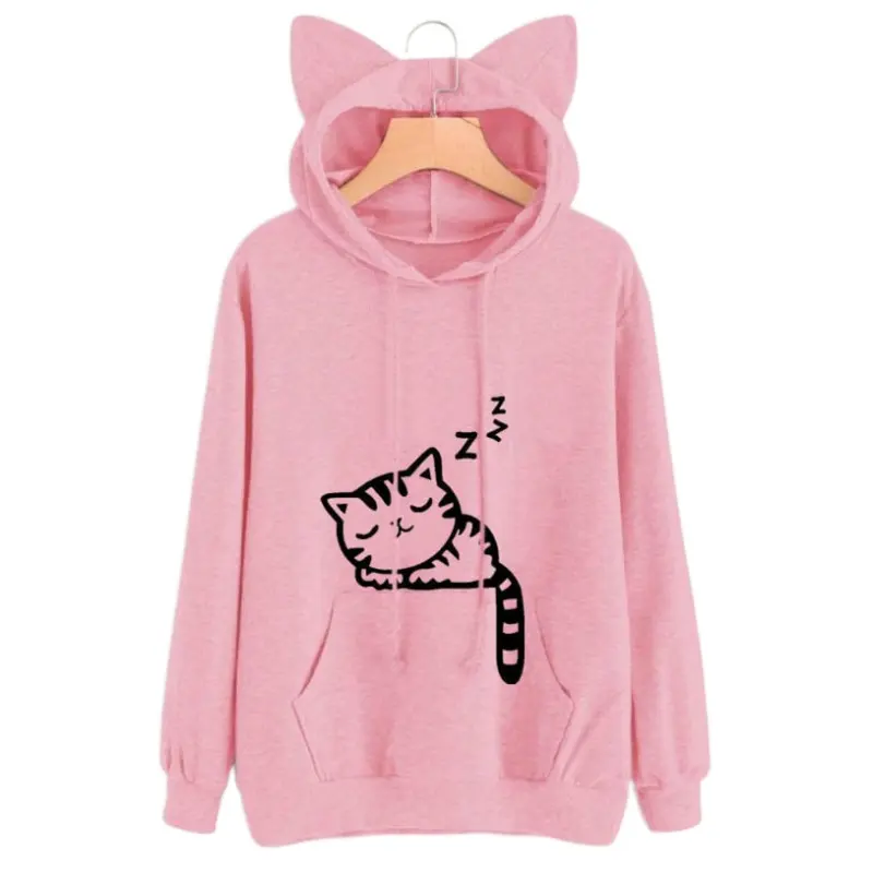 Girl plus size hoodies with designs Printed cat ears Pullover Hoodies for Teen Girls Cute Fleece Hooded Sweatshirt