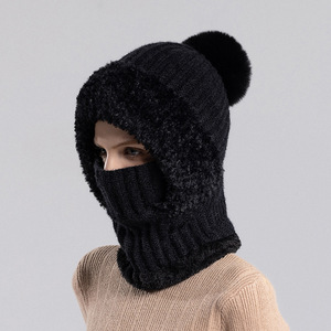 Bonnet d'hiver en tricot chaud et coupe-vent pour femmes, <span class=keywords><strong>cagoule</strong></span> de cyclisme 3 en 1, bonnet en peluche épais à pompons. - Product Image 5