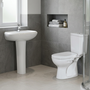Toilette monobloc ronde en céramique de couleur blanche de luxe et piédestal de lavabo assorti pour hôtels 5 étoiles - Product Image 6