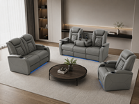 Sofa Recliner Elektrik Kulit Asli Modern dengan Kursi Busa Memori Rangka Kayu - Set Sofa Ruang Tamu 1+2+3
