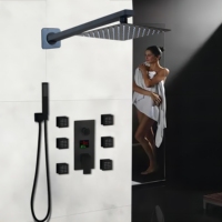 Deao Meilleure vente 2 fonctions Douche de plafond carrée à effet de pluie avec affichage numérique Ensemble de douche encastré pour salle de bain noir mat