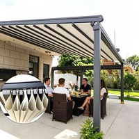 Pergola pliante en tissu réglable avec toit rétractable en verre, coupe-vent, pour terrasse extérieure et patio