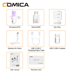 COMICA EJoy Uni Pro(D) Blanco, Micrófono Inalámbrico USB-C de Condensador Cardioide RGB, 24 bits, 48 kHz, Baja Latencia, Cancelación de Ruido con una Sola Tecla - Product Image 2