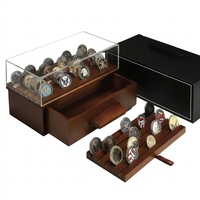 Boîte de présentation en bois pour pièces de monnaie avec couvercle transparent, capacité de 90 pièces avec affichage supérieur, vitrine pour pièces de monnaie et jetons de poker