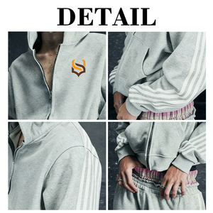 Ensemble sweat à capuche zippé et pantalon de survêtement en molleton bouclette pour homme, broderie 3D personnalisée, style streetwear hiver, en coton, vente en gros KIingSen - Product Image 5