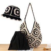 Chapeau de pêcheur en crochet floral doux fait main et ensemble bonnet et sac en tricot crocheté pour femme