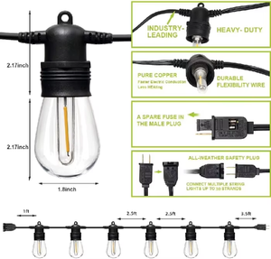 Fabricante blanco cálido E27 48ft S14 bombilla LED inastillable vacaciones guirnalda Patio café impermeable al aire libre festón Cadena <span class=keywords><strong>de</strong></span> luz - Product Image 3