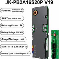 Sistema de Gestión de Baterías Inteligente JKBMS PB2A16S20P, 200A LiFePO4, con Inversor de Balance Activo de 2A para Almacenamiento de Energía Solar Doméstica