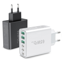 Chargeur GaN PD 65W HNT 6 ports USB-C à charge rapide, bloc de charge portable compatible avec iPhone Samsung Galaxy S25