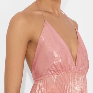 Nouvelle Robe de Soirée Élégante pour Femme, Col en V, Dos Nu, Silhouette Évasée, Plissée, à Volants, Col Halter, Longue, Idéale pour les Fêtes - Product Image 4