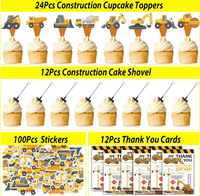 Kit de Faveurs Thème Construction pour Enfants : Autocollants Excavatrice et Pelleteuse, Baguettes à Bulles en Plastique, Porte-clés, Décoration de Gâteau - Cadeau pour Fêtes