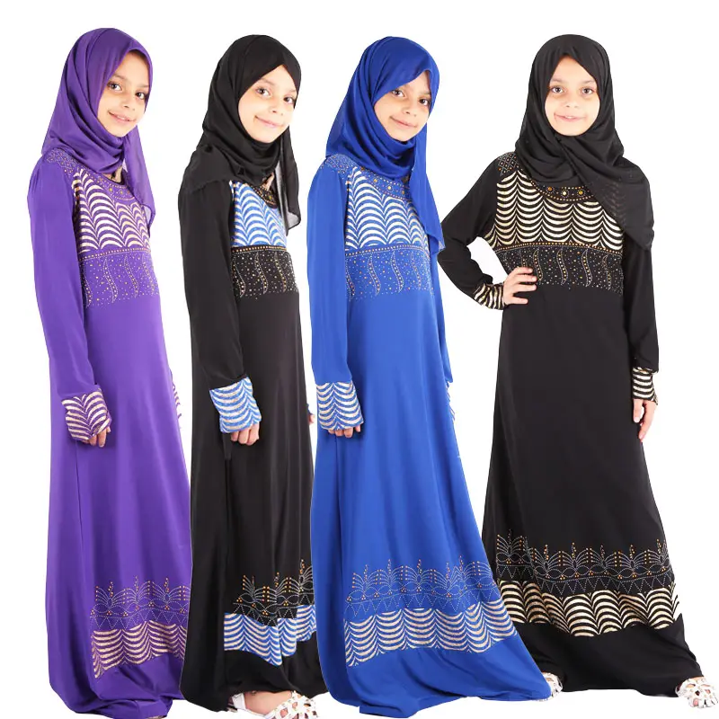 Fashion Design Solid Color Muslim Children Dress Girls Abaya for Malaysia Saudi Arabia clothing of Islamic Eid
