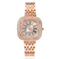 Stock de fábrica Números romanos Pantalla Puntero Reloj de cuarzo Moda retro Banda de acero Diamante cuadrado Reloj de niñas