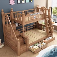 Cama litera de madera maciza para niños y adolescentes, multifuncional, desmontable, de dos niveles, con almacenamiento