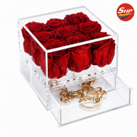 Boîte cadeau en acrylique SHP pour roses, 9 compartiments, design ouvert, présentoir transparent pour comptoir de magasin, vente en gros pour vitrine