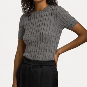 Camiseta clásica de punto con cuello redondo para mujer, cómoda, informal, elástica, de tela suave, prenda básica para dama. - Product Image 6