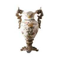 Vase en céramique sur pied en forme de trophée à deux oreilles, artisanat, style rétro chinois, vase décoratif pour la maison, design luxueux