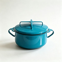 Casserole en émail de 18 cm, 2 litres, avec poignée en bois, compatible induction, pour lait et beurre, avec couvercle à bouton croisé, personnalisable