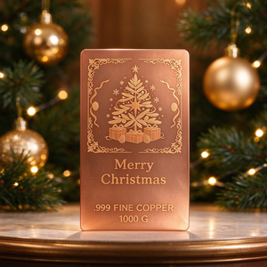 Barra de Cobre Puro .999 de 1000g, Placa Rectangular con Grabado Láser de Árbol de Navidad - Product Image 6