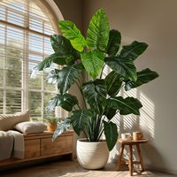 Grand arbre artificiel bionique en plastique vert pour intérieur/extérieur, ornement végétal simulé à feuilles larges, Philodendron artificiel de haute qualité, résistant aux UV