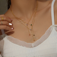 Collier chaîne à maillons en acier inoxydable plaqué or 18 carats pour femme, motif géométrique tendance, zircon cubique arc-en-ciel, certifié par un tiers