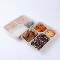 Boîte à lunch rectangulaire réutilisable en bagasse de canne à sucre à 4 compartiments, écologique, compatible micro-ondes, avec couvercle – Offre Spéciale