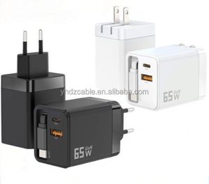 65W GaN <b>USB</b>-<b>C</b> Charger Block Retractable <b>Type</b> <b>C</b> Cable Dual Port Fast Charging <b>Adapter</b> QC3.0 for Phone Travel - Product Image 2