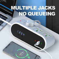 Multiprise Horloge 3 Prises CA Universelles 3 Ports USB 2 Ports Type C Prise Européenne 1,8m pour Maison et Bureau