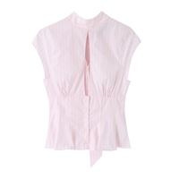 Hauts, chemisiers et blouses sans manches pour femmes, col rond, design ajouré, dos boutonné avec nœud, style décontracté, 2 coloris