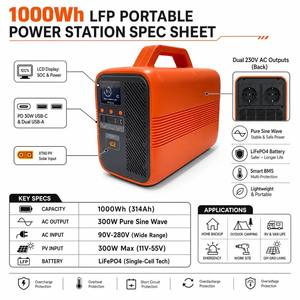 Centrale Électrique Portable 1000Wh, Générateur Solaire à Onde Sinusoïdale Pure 300W avec Batterie LiFePO4 314Ah, AC Large Plage 90V-280V pour Usage Domestique de Secours - Product Image 6